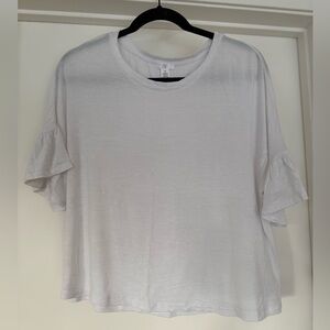 BP White Short Sleeve Ruffle Top